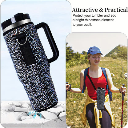 Shimmering Bling Water Bottle Carrier Bag - Perfect for Stanley 40Oz Tumbler, Features Comfortable Handle & Adjustable Strap, Premium Drinkware Accessory