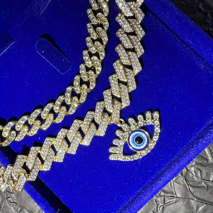 2pcs Set Hip Hop Punk Style Angel Eyes Pendant Anklets with Sparkling Rhinestones - Zinc Alloy, Perfect for Festivals & Casual Attire