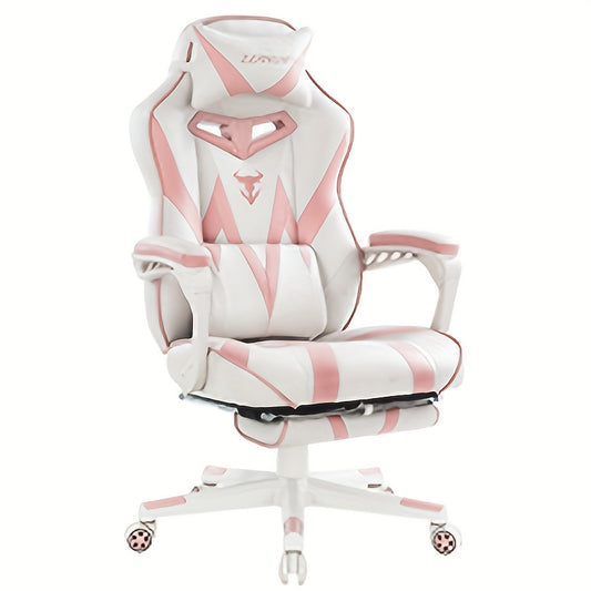 ZEANUS Pink Gaming Chair for Adults & Girls - Ergonomic High Backrest with Massage, Reclining Swivel Office Computer Chair, Racing Style Design with Footrest & Adjustable Armrests, Metal Frame & Soft Foam Padding, Bright Pink