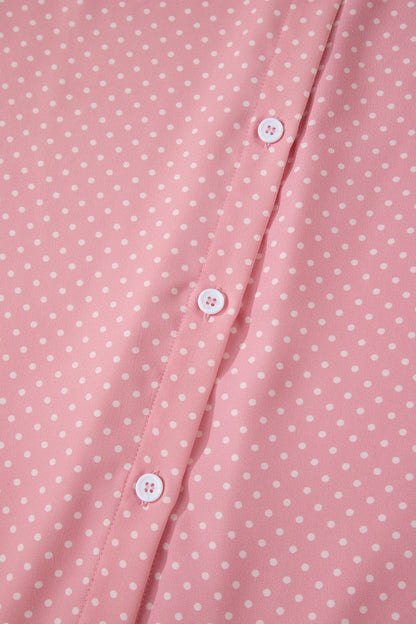 Pink Dotted Print Cuffed Short Sleeve Shirt
