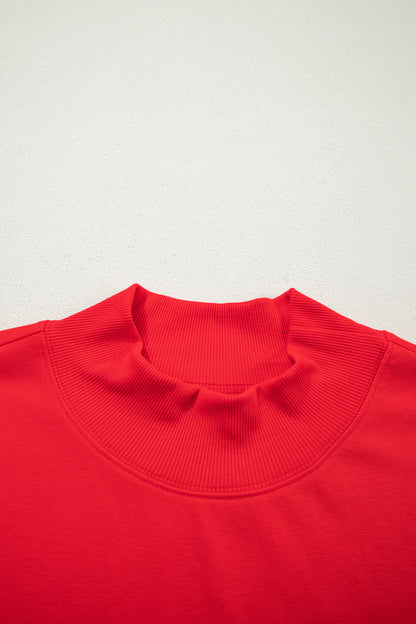 Racing Red Solid Color High Neck Cap Sleeve Loose Top