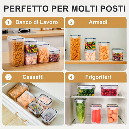 Set of Sealed Kitchen Storage Containers in Various Sizes, Free from BPA, Designed for Organizing Items Like Pasta, Snacks, Sugar, And Grains, Ensuring for longer Freshness