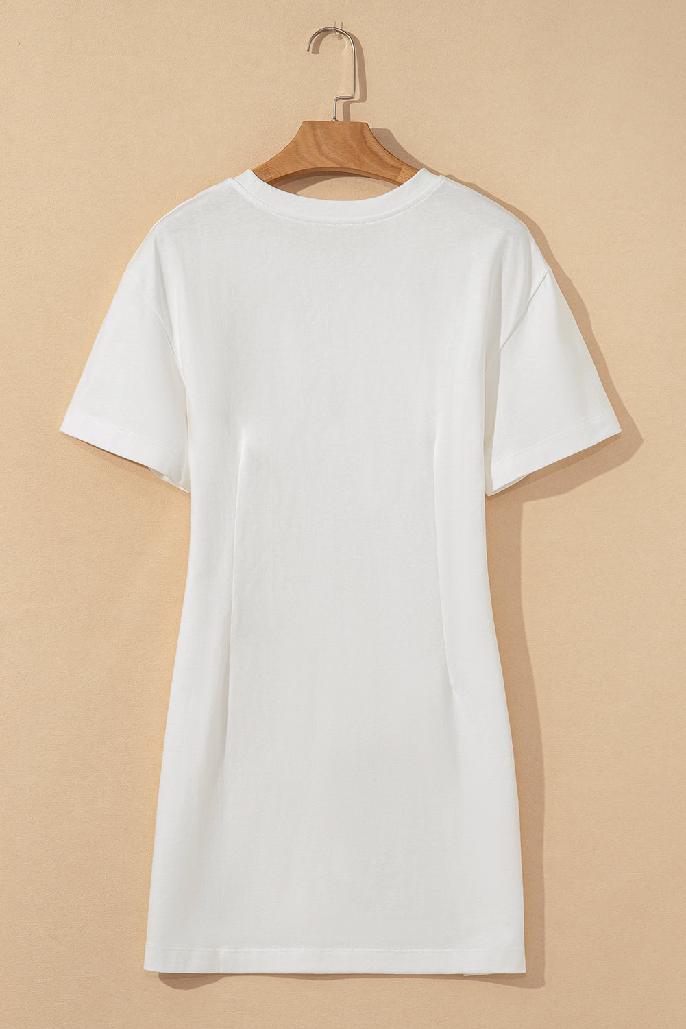 White Drop Shoulder Crew Neck Shift T Shirt Dress