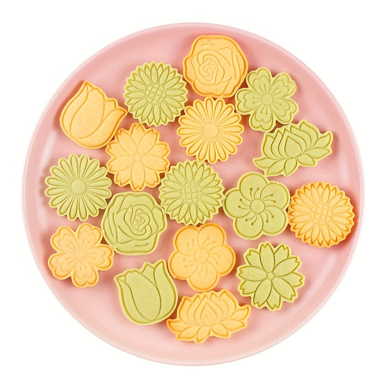 8pcs Flower Biscuits Mould Food Grade 3D Cartoon Pressable Biscuit Mold DIY Cookie Stamp Kitchen Baking Accessories Pastry Bakeware