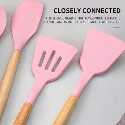 19-Piece Silicone Kitchen Utensil Set With Knife And Cutting Board, Storage Bucket, Set, Wooden Handles, Heat Resistant, Non-Stick Cooking Tools - Perfect Kitchen Gadgets For Easy Cooking And Cleaning, The Perfect Holiday Gif