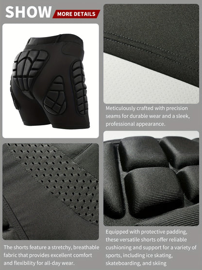 VEPAUS Breathable 3D Padded Shorts for Ice Hockey, Snowboarding, Gymnastics, Roller Skating - Moisture Wicking, Flexible, High Stretch Polyester Knit Fabric, Regular Fit, Four Seasons Sports Gear