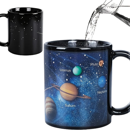 1pc Solar System Odyssey Heat-Sensitive Mug - A Color-Changing Cosmic Journey with Every Sip - Durable Ceramic Water Cup for Space Lovers, Perfect Summer to Winter Drinkware Gift