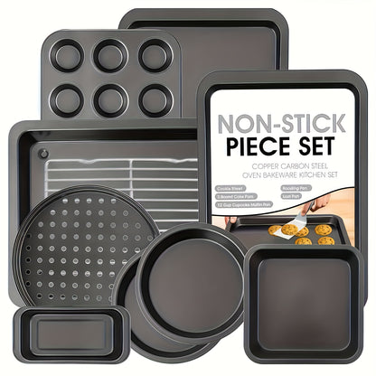 5-10pcs Non-Stick Bakeware Set, Round Cake Pan and Square Loaf & Muffin Tins with Roasting Dish – Oven Safe, Easy to Clean, Dishwasher Friendly