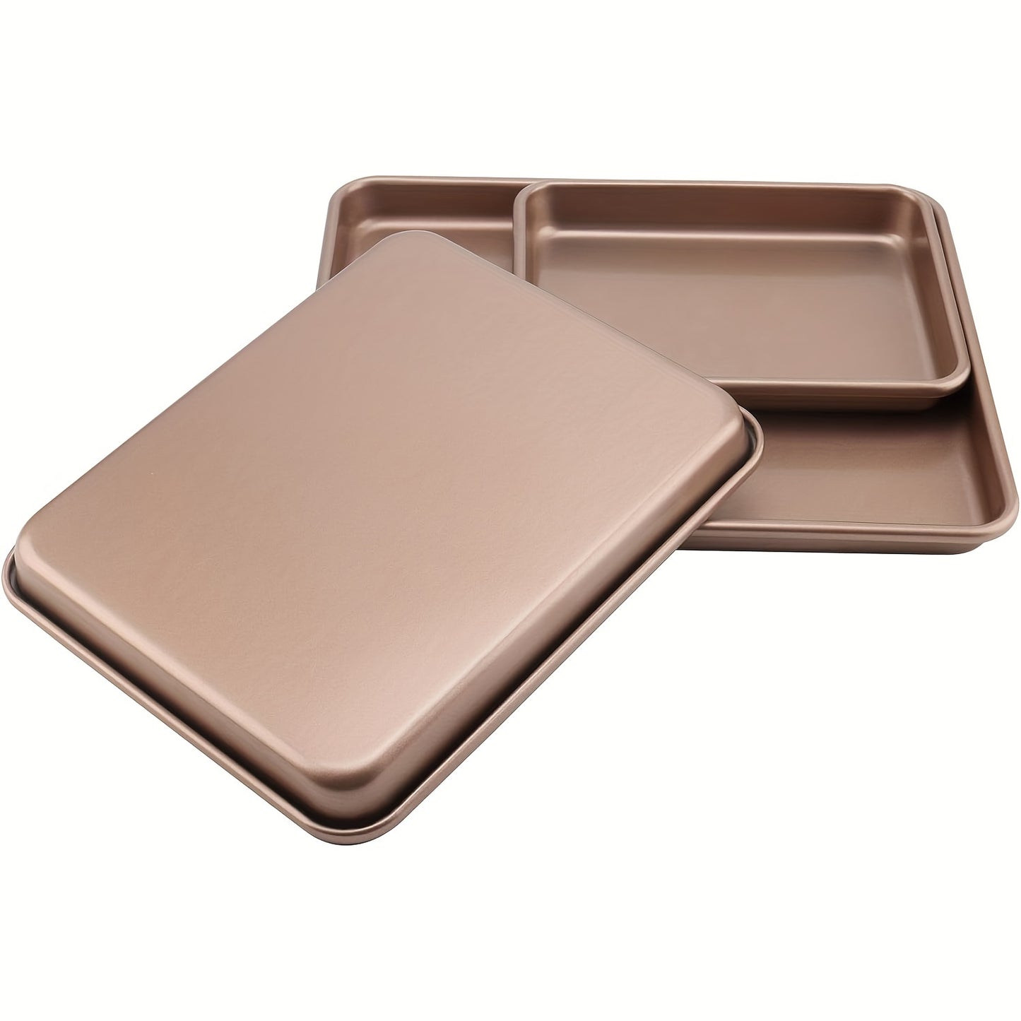 3 Pieces Baking Tray Sets, 9 11 13 Inch Nonstick Baking Sheets for Oven, Cookie Sheets Cake Pan Set Rectangular Bakeware for Brownie Cake Bread Cookie, Golden