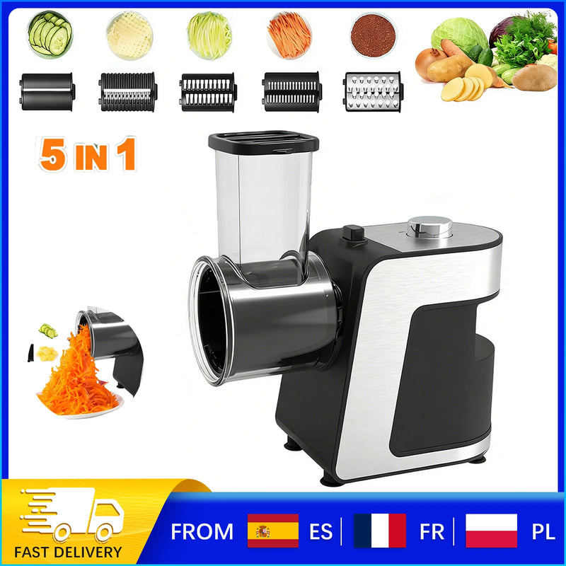 500W 5-in-1 Kitchen Electric Vegetable Chopper – Stainless Steel Slicer, Shredder/Grater for Cheese, Carrots, Potatoes, 220V