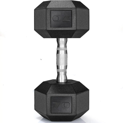 Rubber Hex Dumbbell Hand Weight, 30-75LB Dumbbells Rubber Coated Cast Iron Hex Black Dumbbells, Weights Dumbbells Set,1Pair/2Pcs