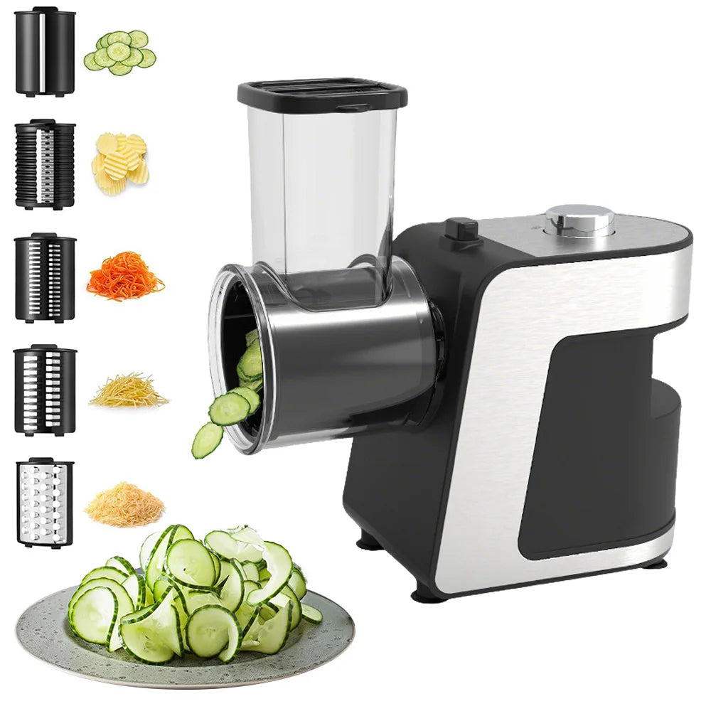 500W 5-in-1 Kitchen Electric Vegetable Chopper – Stainless Steel Slicer, Shredder/Grater for Cheese, Carrots, Potatoes, 220V
