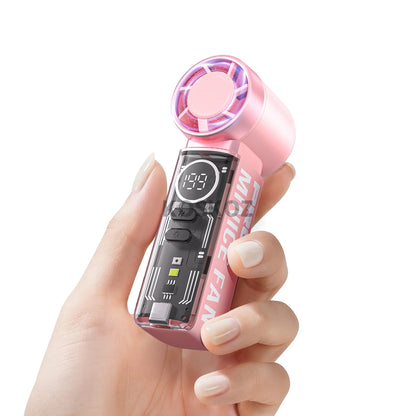 Portable Handheld Mini Fan, 5 Speeds, with LED Display, Flashlight, USB Rechargeable, Mini Fan with Lanyard for Makeup, Travel