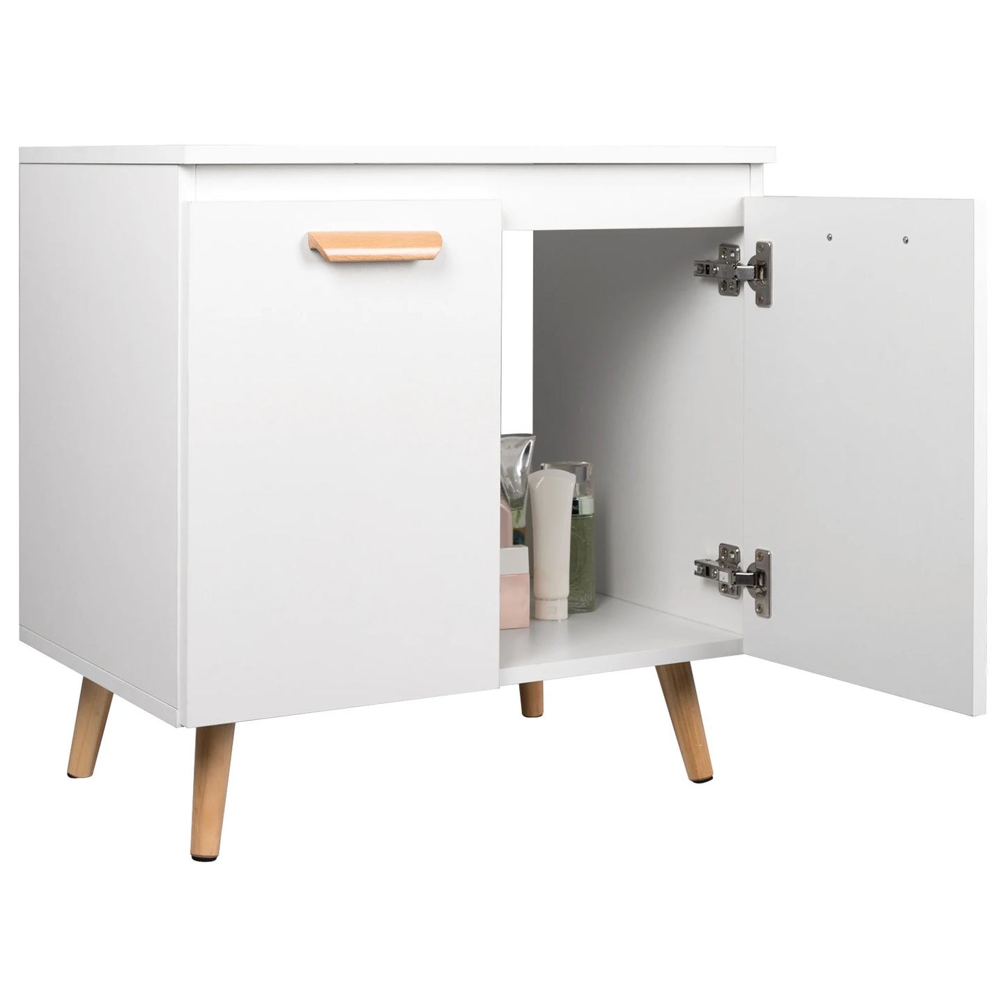 Bathroom Cabinet with 2 Doors Storage Undersink 60x40x60.5cm White/Black Vanity Unit Floor-Standing Toilet Home Furniture
