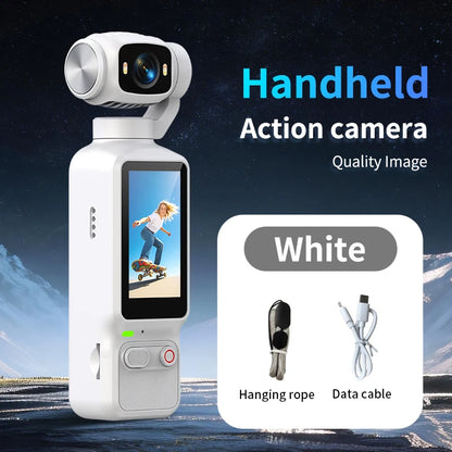 4K HD Handheld Outdoor Action Camera Portable Pocket Camera 180 ° Rotating Record Vlog Life Video Recording Entry Action Camer