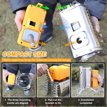 Outdoor Camping SmokeFree Stove Portable Power Generating Furnace Hiking Burner Stove USB Rechargeable Fire Wood Heater
