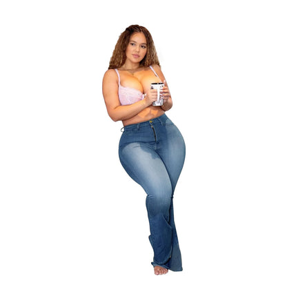 XL-5XL Women's High Waist Plus Size Boot Cut Jeans Fashion Skinny Stretch Denim Flared Pants Casual Female Large Size Trousers