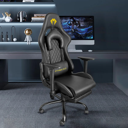 High-end Gaming Chair, Ergonomic, Height-adjustable, Flat, Foot-rest Chair (Black)