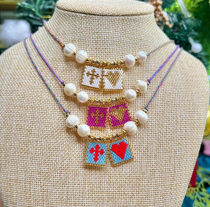Miyuki Heart Cross Adjustable Necklace Lady Necklace Copper Bead Necklace Jewelry