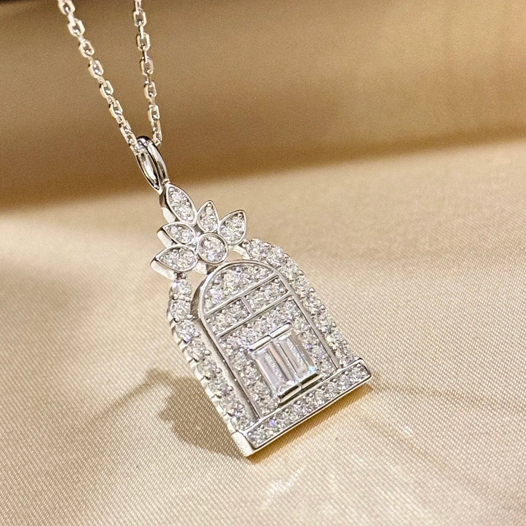 Fine Jewelry Full of Zircon Door Shaped Pendant Necklace for Women .Love Necklace. Anniversary Gift