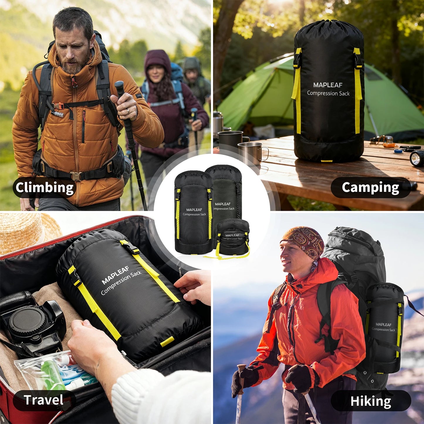 MAPLEAF Sleeping Bag Compression Sack Water Resistant Storage Bag Compression Bags Outdoor Backpacking Compression Stuff Sack
