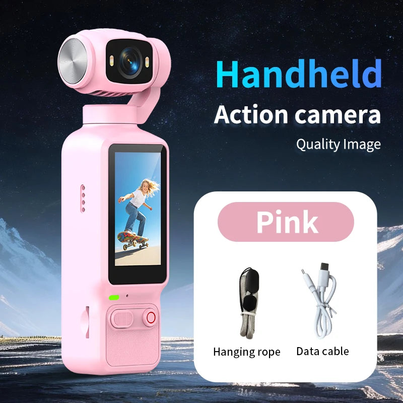 4K HD Handheld Outdoor Action Camera Portable Pocket Camera 180 ° Rotating Record Vlog Life Video Recording Entry Action Camer
