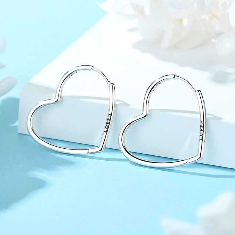 New 2026 Original 925 Sterling Silver Earrings For Women Piercing Hoop Love Heart Earings Rose Gold Wedding Gift Luxury Jewelry