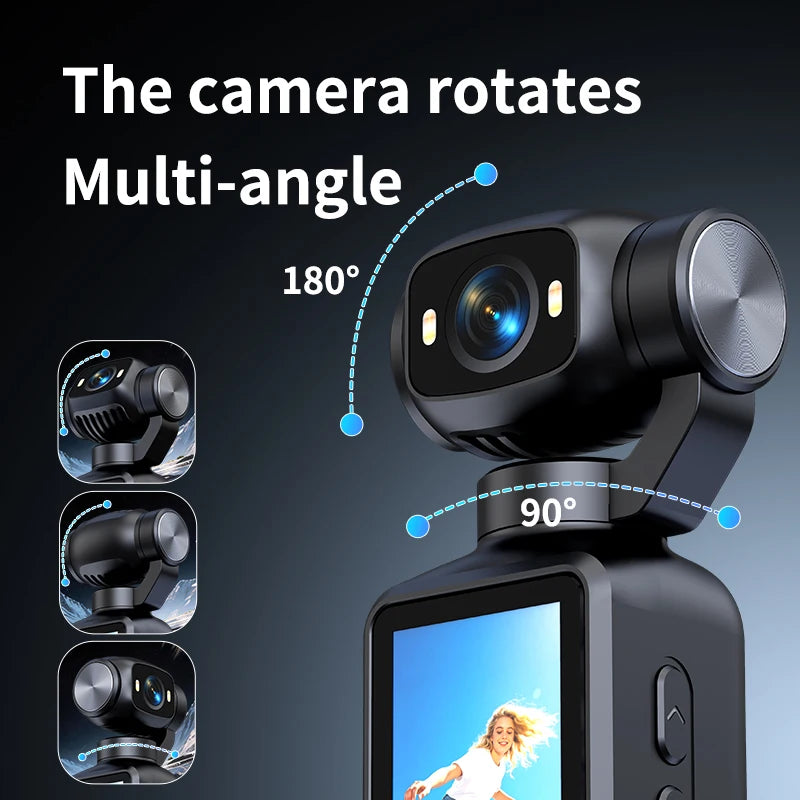 4K HD Handheld Outdoor Action Camera Portable Pocket Camera 180 ° Rotating Record Vlog Life Video Recording Entry Action Camer