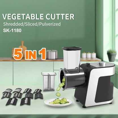 500W 5-in-1 Kitchen Electric Vegetable Chopper – Stainless Steel Slicer, Shredder/Grater for Cheese, Carrots, Potatoes, 220V