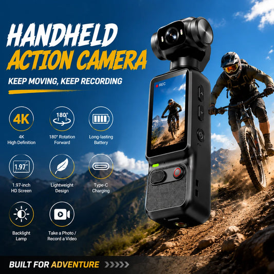 4K HD Handheld Outdoor Action Camera Portable Pocket Camera 180 ° Rotating Record Vlog Life Video Recording Entry Action Camer