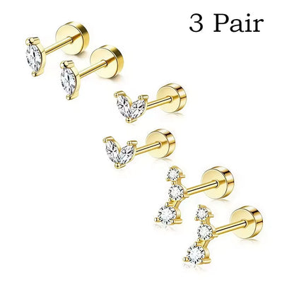 6/2Pcs Hypoallergenic Tiny 20G Stainless Steel Stud Earring for Women, Dainty CZ Cartilage Conch Helix Ear Piercing Jewelry Gift