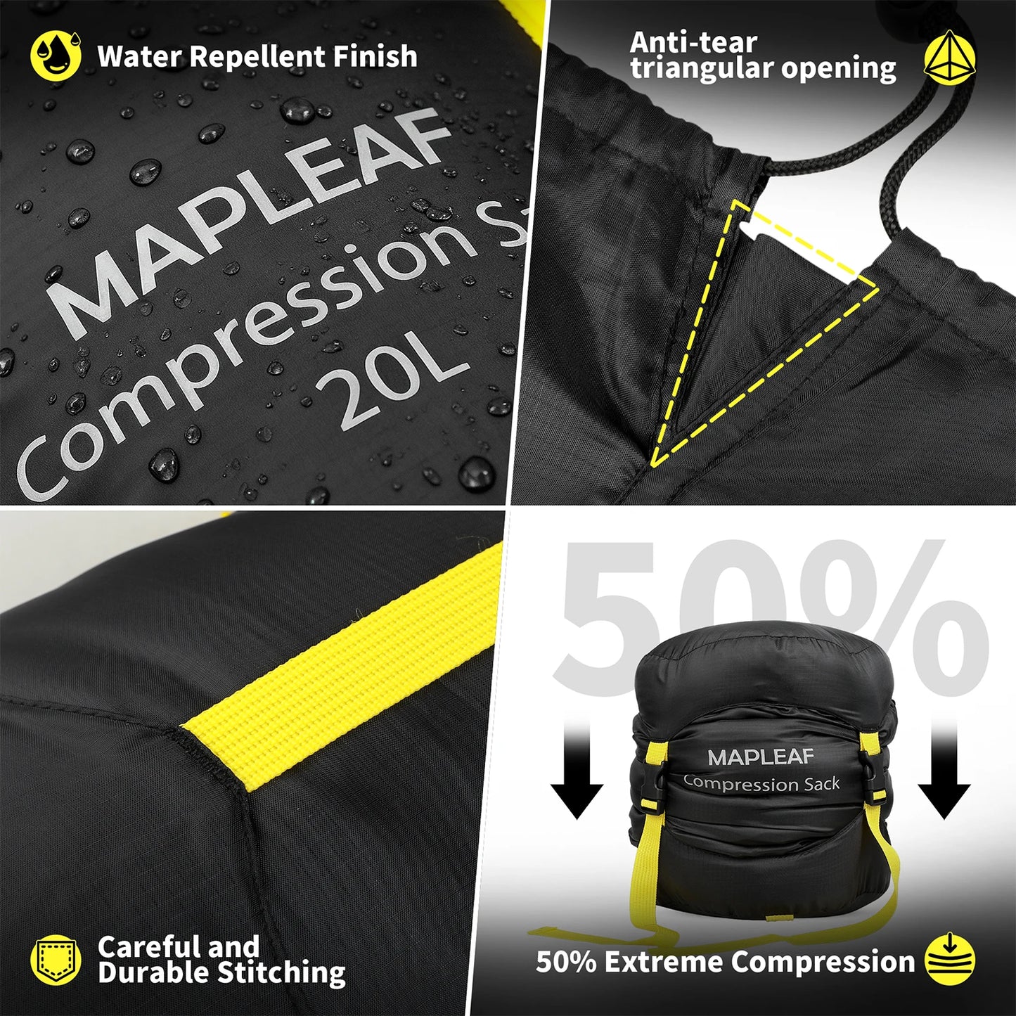 MAPLEAF Sleeping Bag Compression Sack Water Resistant Storage Bag Compression Bags Outdoor Backpacking Compression Stuff Sack