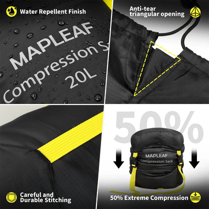 MAPLEAF Sleeping Bag Compression Sack Water Resistant Storage Bag Compression Bags Outdoor Backpacking Compression Stuff Sack