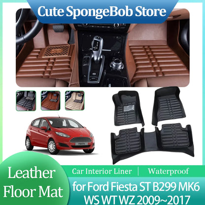 Car Leather Floor Mat for Ford Fiesta ST B299 MK6 WS WT WZ 2009~2017 Anti-dirty Foot Liner Waterproof Carpet Custom Accessories