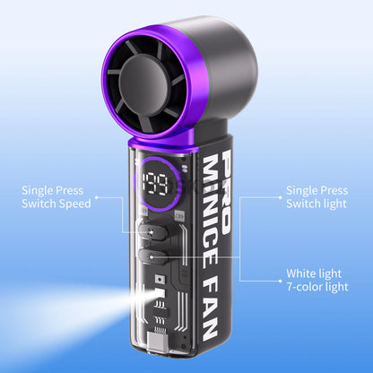 Portable Handheld Mini Fan, 5 Speeds, with LED Display, Flashlight, USB Rechargeable, Mini Fan with Lanyard for Makeup, Travel