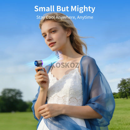 Portable Handheld Mini Fan, 5 Speeds, with LED Display, Flashlight, USB Rechargeable, Mini Fan with Lanyard for Makeup, Travel