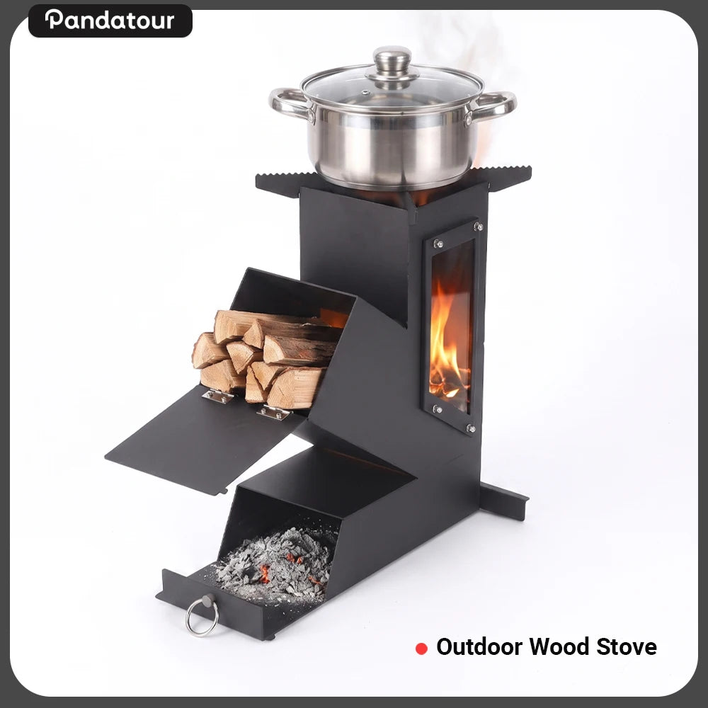 Pandatour Outdoor Portable Stainless Steel Rocket Stove For Outdoor Cooking Camping Stove Heating And Cooking Wood Stove