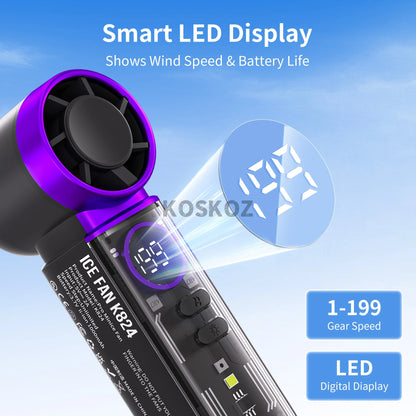 Portable Handheld Mini Fan, 5 Speeds, with LED Display, Flashlight, USB Rechargeable, Mini Fan with Lanyard for Makeup, Travel