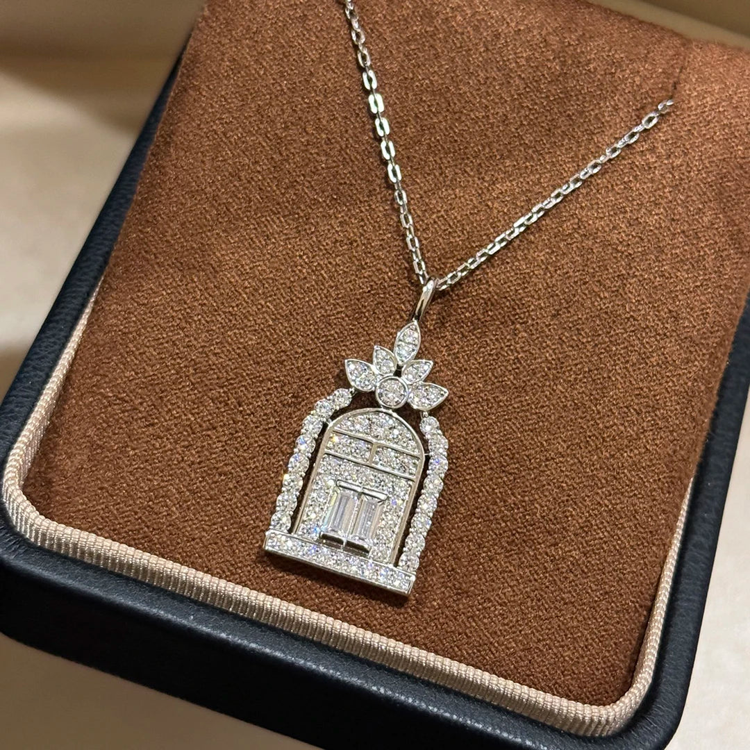 Fine Jewelry Full of Zircon Door Shaped Pendant Necklace for Women .Love Necklace. Anniversary Gift