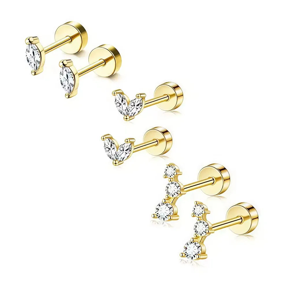 6/2Pcs Hypoallergenic Tiny 20G Stainless Steel Stud Earring for Women, Dainty CZ Cartilage Conch Helix Ear Piercing Jewelry Gift