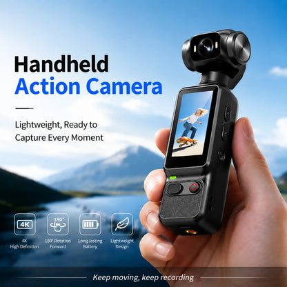 4K HD Handheld Outdoor Action Camera Portable Pocket Camera 180 ° Rotating Record Vlog Life Video Recording Entry Action Camer