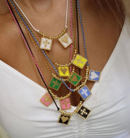 Miyuki Heart Cross Adjustable Necklace Lady Necklace Copper Bead Necklace Jewelry