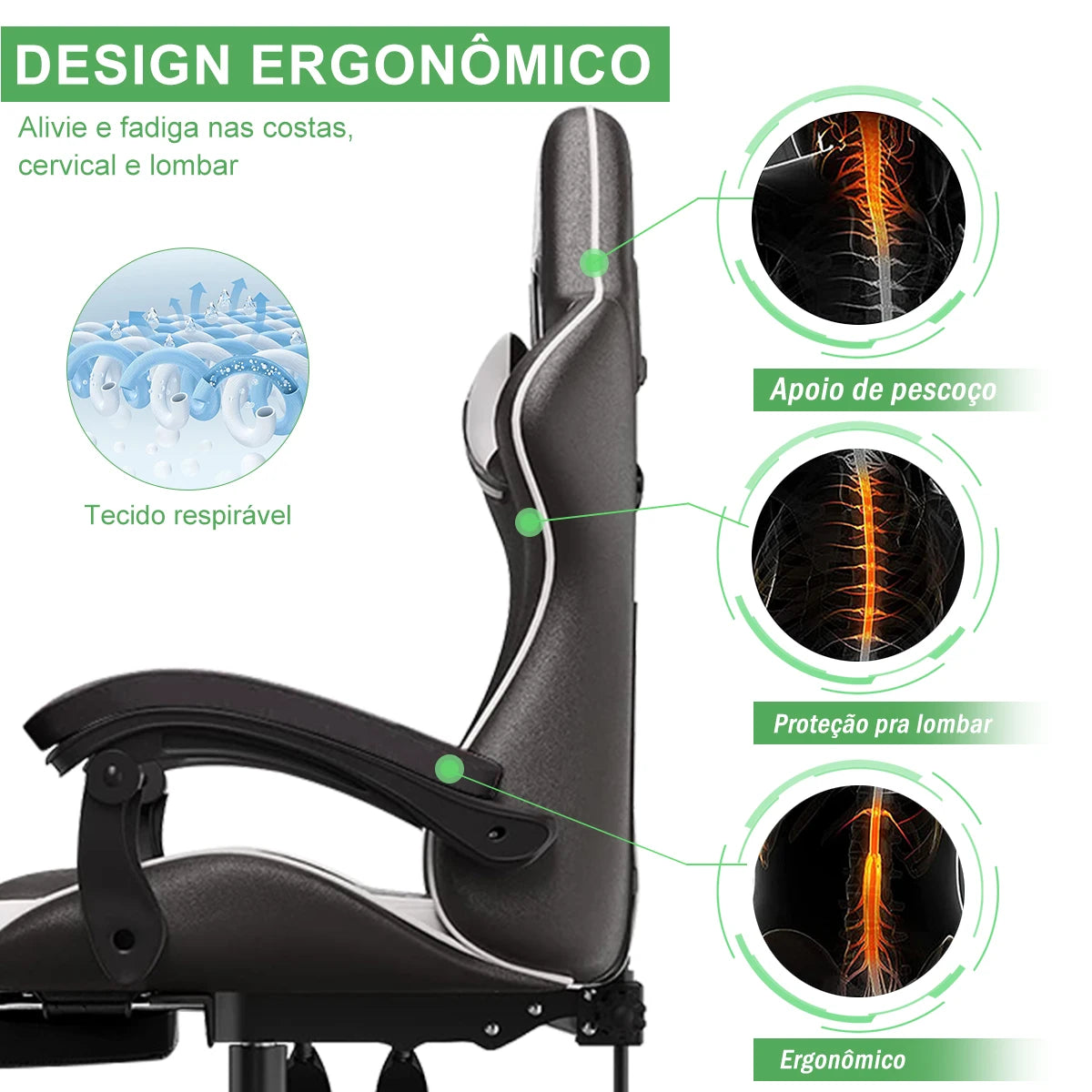 High-end Gaming Chair, Ergonomic, Height-adjustable, Flat, Foot-rest Chair (Black)