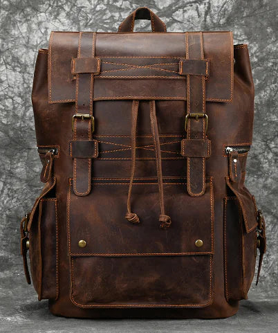 Vintage Crazy Horse Leather Backpack with Large Capacity