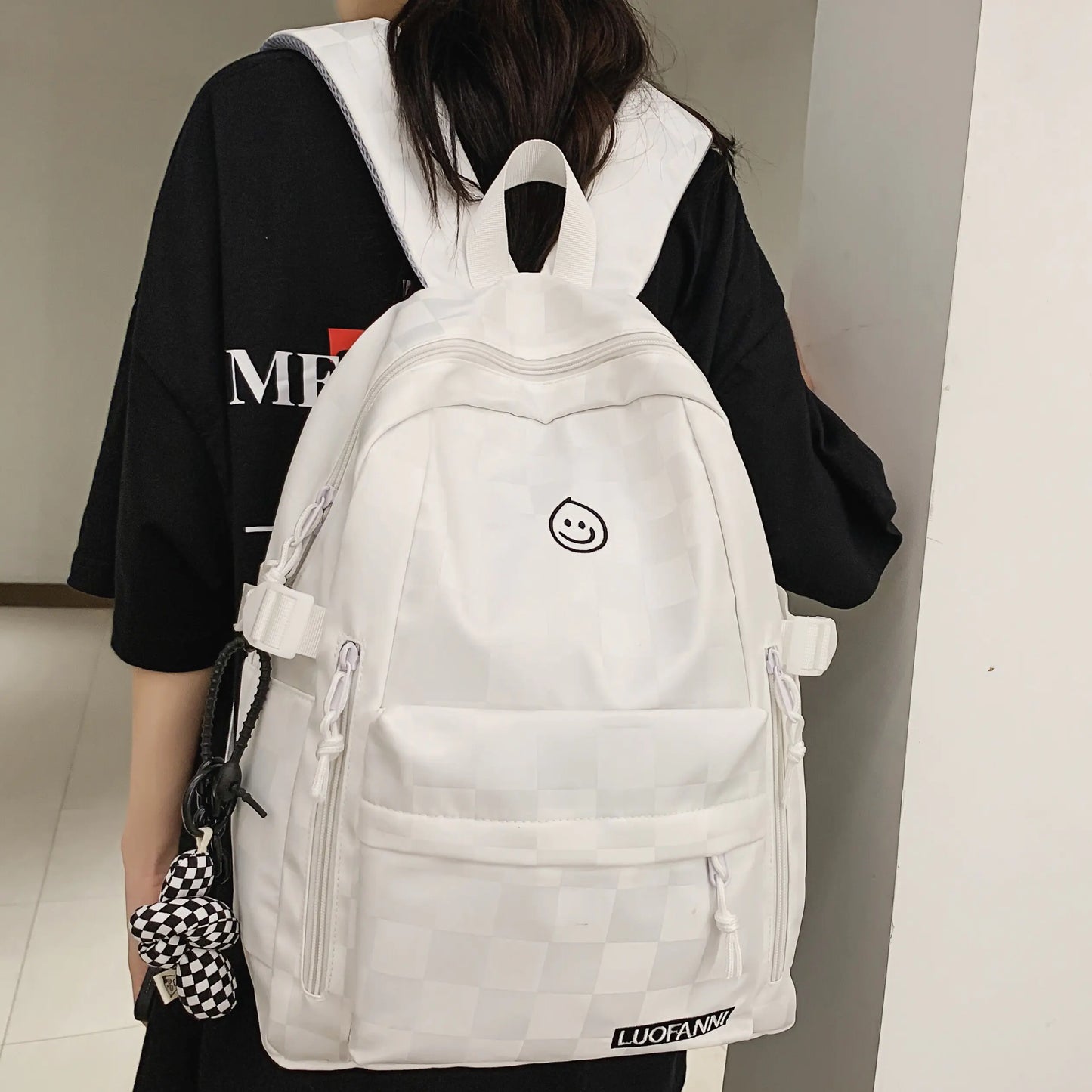 Plaid Nylon School and Travel Backpack for Women