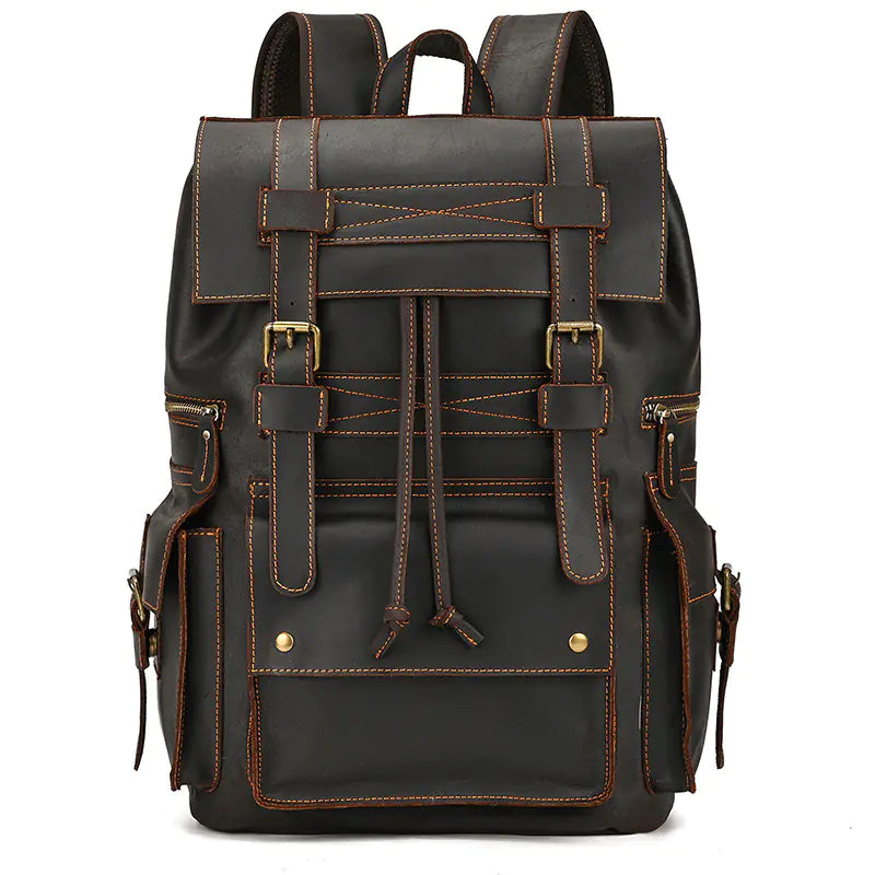 Vintage Crazy Horse Leather Backpack with Large Capacity