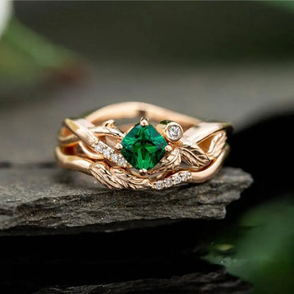 Fine Jewelry Luxury 18k Rose Gold Rings Braided Chain Cross Winding Ring for Women Wedding Rings Natural Emerald Stone Crystals