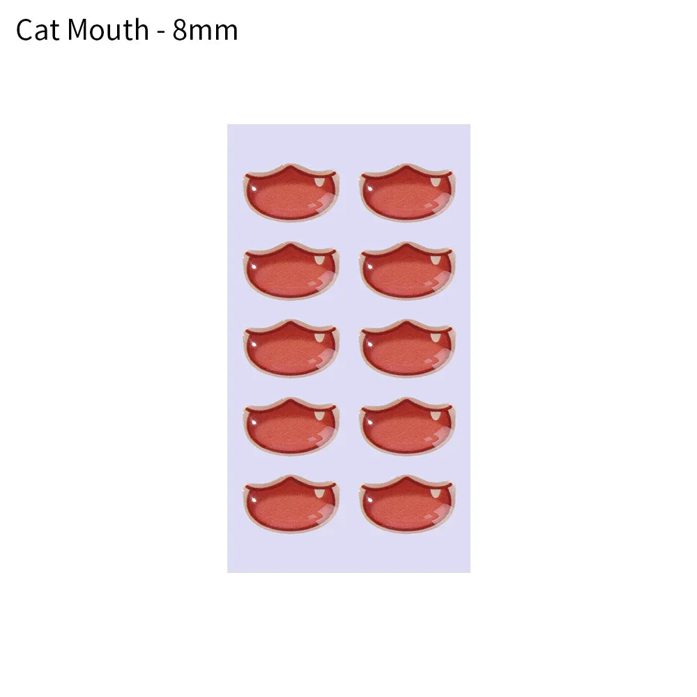 10pcs Cute Cartoon Mouth Stickers DIY Toys Doll Mouth Accessories Glass Crystal Anime Figurine Doll Face Organ Paster Decals