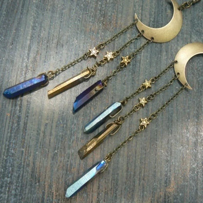 Pagan Moon Earrings Crescent Moon Earrings Goddess Earring boho yoga earrings Crystal Earrings Zen Earrings Blue Moon