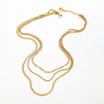 Joolim Jewelry Gold Plated Figaro Chain Rope Chain Snake Chain Three Layer Necklace Stainless Steel Jewelry Wholesale